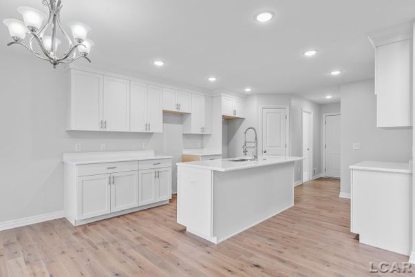 Chandelier, Interior, Kitchen, Recessed Lighting, Wood Texture Flooring
