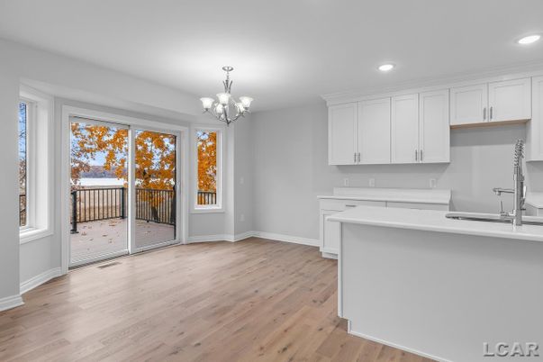 Chandelier, Interior, Kitchen, Recessed Lighting, Wood Texture Flooring