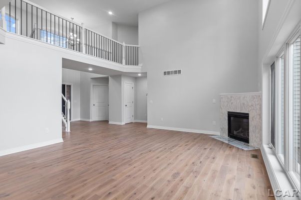 Fireplace, Interior, Recessed Lighting, Wood Texture Flooring