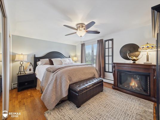 Bedroom, Fireplace, Interior, Wood Texture Flooring