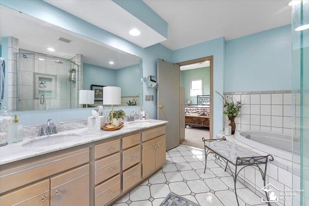 Bathroom, Dual Sink Vanities, Glass Shower, Interior, Recessed Lighting