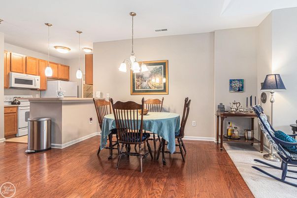 Dining room, Interior, Kitchen, Pendant Lights, Wood Texture Flooring