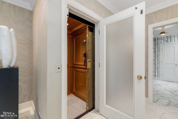 Elevator, Interior, Marble, Recessed Lighting, Wooden Walls