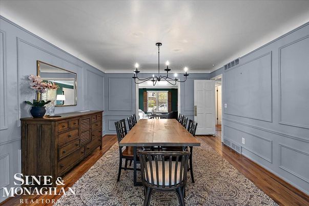 Chandelier, Dining room, Interior, Wood Texture Flooring