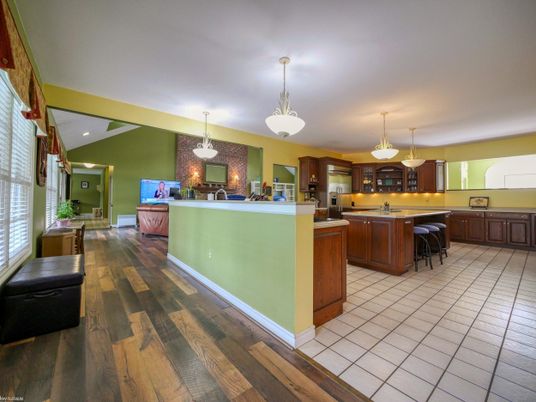 Interior, Kitchen, Pendant Lights, Wood Texture Flooring