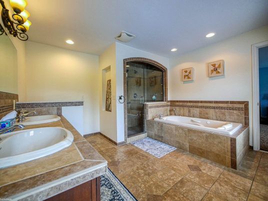 Bathroom, Dual Sink Vanities, Glass Shower, Interior, Recessed Lighting