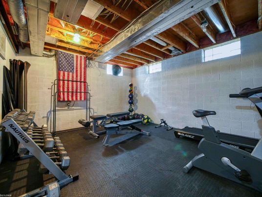 Fitness Equipment, Interior, Stone Walls, Wooden Beams