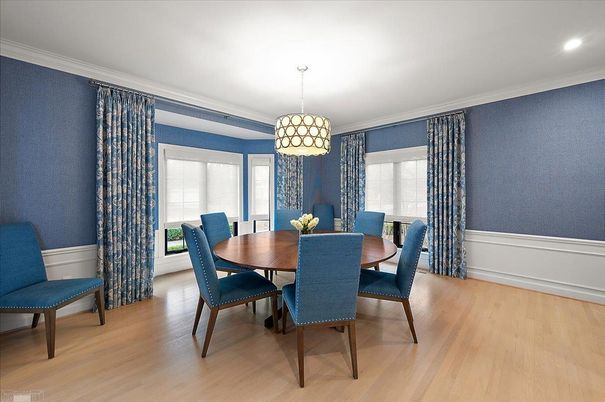 Dining room, Interior, Recessed Lighting, Wood Texture Flooring