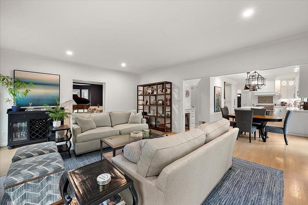 Dining room, Interior, Kitchen, Living room, Pendant Lights, Recessed Lighting, Wood Texture Flooring