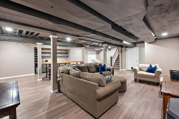 Dining room, Interior, Living room, Recessed Lighting, Wood Texture Flooring