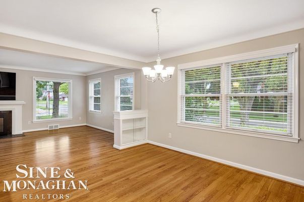 Chandelier, Empty room, Fireplace, Interior, Wood Texture Flooring