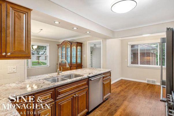 Interior, Kitchen, Recessed Lighting, Wood Texture Flooring