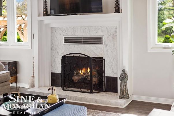Fireplace, Interior, Marble Walls, Wood Texture Flooring