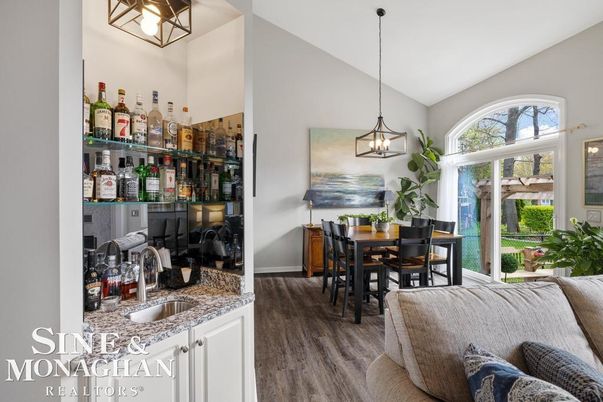 Dining room, Interior, Pendant Lights, Wood Texture Flooring