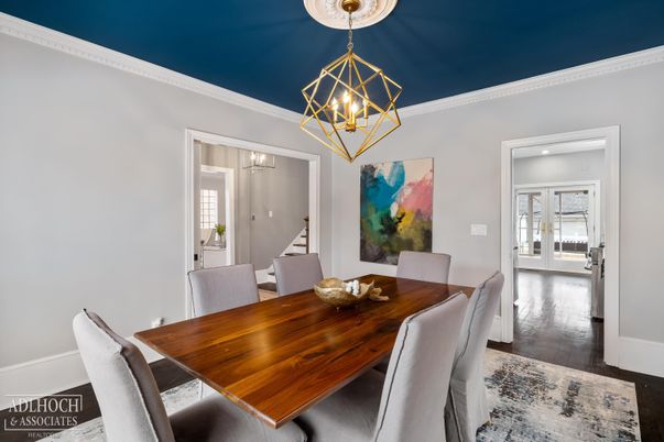 Dining room, Interior, Pendant Lights, Wood Texture Flooring