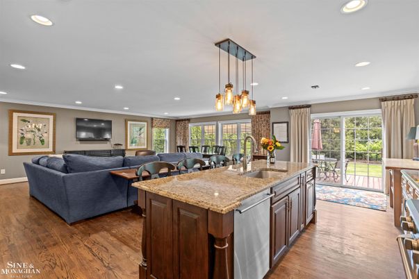 Dining room, Interior, Kitchen, Living room, Pendant Lights, Recessed Lighting, Wood Texture Flooring