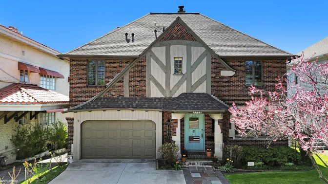 Attached, Exterior, Facade, Brick Facade, Tudor Revival