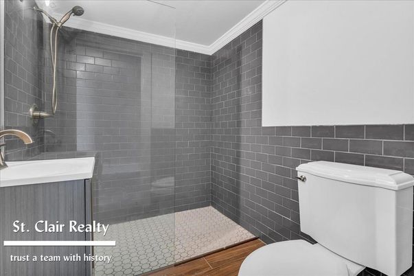 Bathroom, Glass Shower, Interior, Wood Texture Flooring