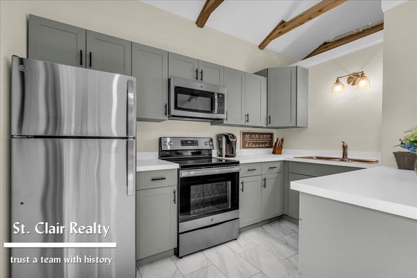 Interior, Kitchen, Stainless Steel Appliances, Wooden Beams, Wood Texture Flooring