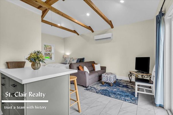 Interior, Living room, Marble, Recessed Lighting, Wooden Beams