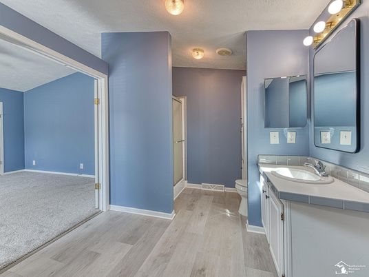 Bathroom, Interior, Tile Countertops, Wood Texture Flooring