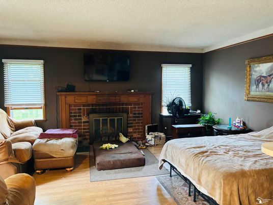 Bedroom, Fireplace, Interior, Living room, Wood Texture Flooring