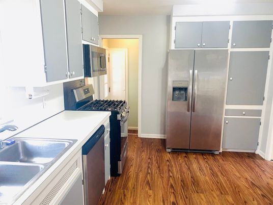 Interior, Kitchen, Stainless Steel Appliances, Wood Texture Flooring