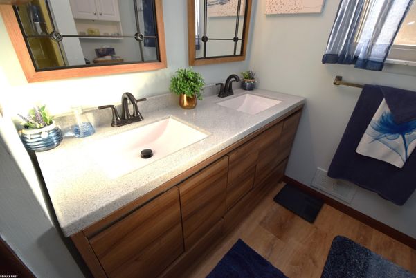 Bathroom, Dual Sink Vanities, Interior, Wood Texture Flooring
