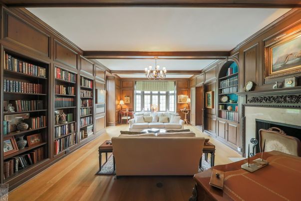 Chandelier, Fireplace, Interior, Living room, Wood Texture Flooring, Wooden Walls