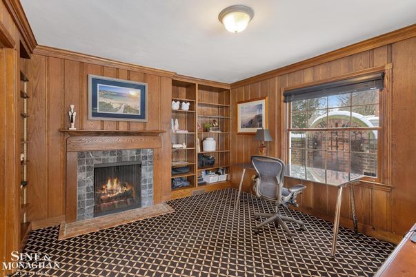 Fireplace, Home Office, Interior, Wooden Walls
