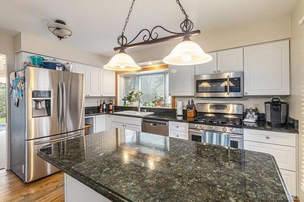 Interior, Kitchen, Pendant Lights, Stainless Steel Appliances, Wood Texture Flooring