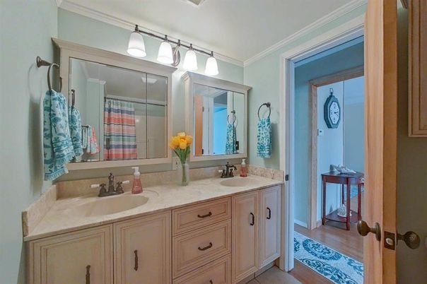 Bathroom, Dual Sink Vanities, Interior, Wood Texture Flooring