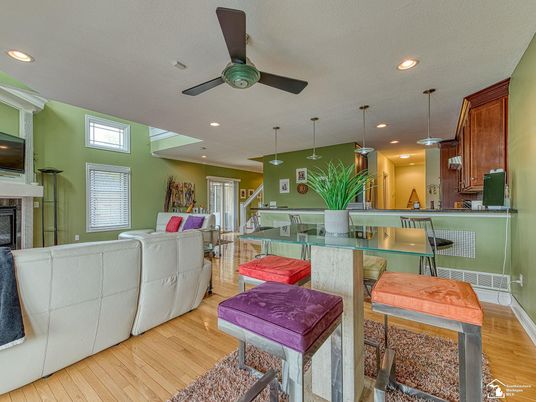 Interior, Kitchen, Living room, Pendant Lights, Recessed Lighting, Wood Texture Flooring