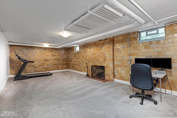 Fireplace, Fitness Equipment, Home Office, Interior, Stone Walls