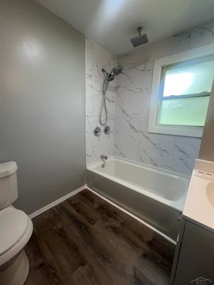Bathroom, Interior, Marble Walls, Wood Texture Flooring