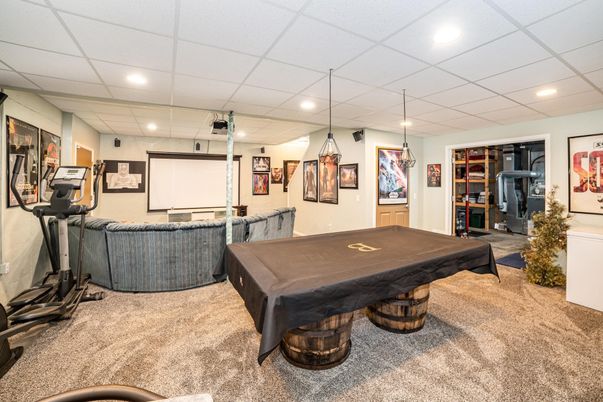 Billiard Table, Fitness Equipment, Game Room, Interior, Recessed Lighting