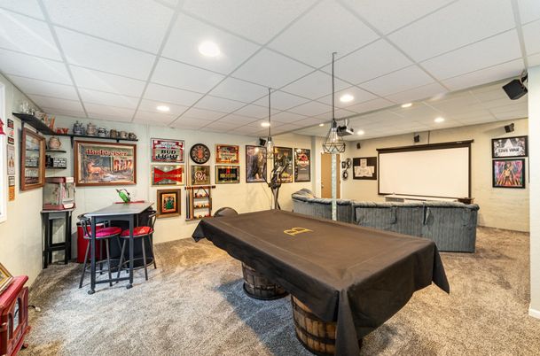 Billiard Table, Game Room, Interior, Projection Screen, Recessed Lighting