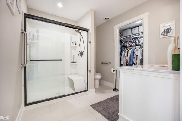 Bathroom, Glass Shower, Interior, Recessed Lighting, Walk-in Closets