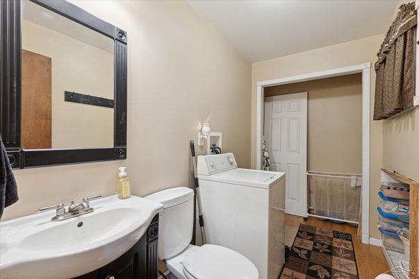 Bathroom, Interior, Washer, Wood Texture Flooring