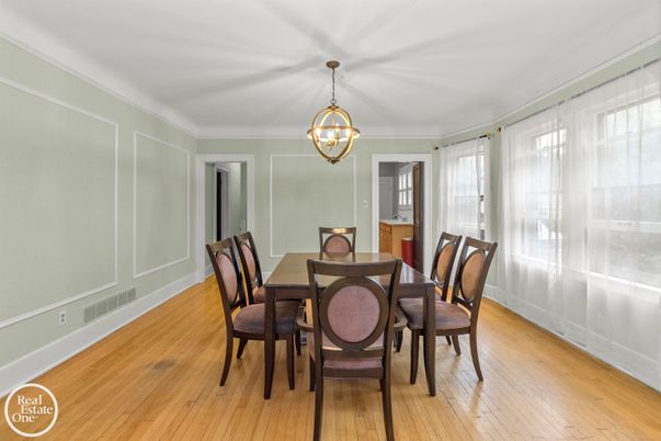 Dining room, Interior, Pendant Lights, Wood Texture Flooring