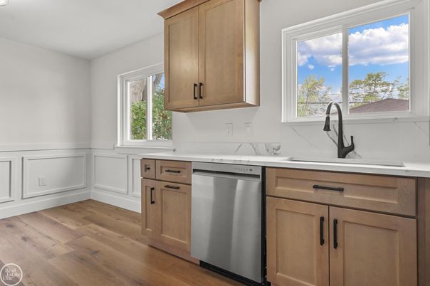 Interior, Kitchen, Stainless Steel Appliances, Wood Texture Flooring