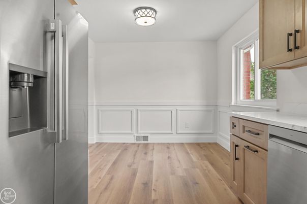 Interior, Kitchen, Stainless Steel Appliances, Wood Texture Flooring