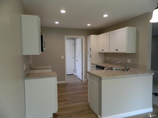 Interior, Kitchen, Recessed Lighting, Wood Texture Flooring
