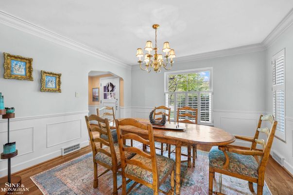 Chandelier, Dining room, Interior, Wood Texture Flooring