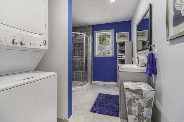 Bathroom, Glass Shower, Interior, Recessed Lighting, Utility Closets, Washer