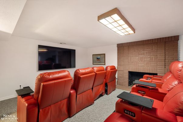 Home Theatre Room, Fireplace, Interior, Stone Walls, Theatre Room
