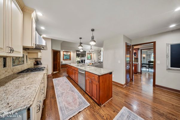 Interior, Kitchen, Pendant Lights, Recessed Lighting, Wood Texture Flooring