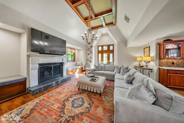 Chandelier, Fireplace, Interior, Living room, Wood Texture Flooring
