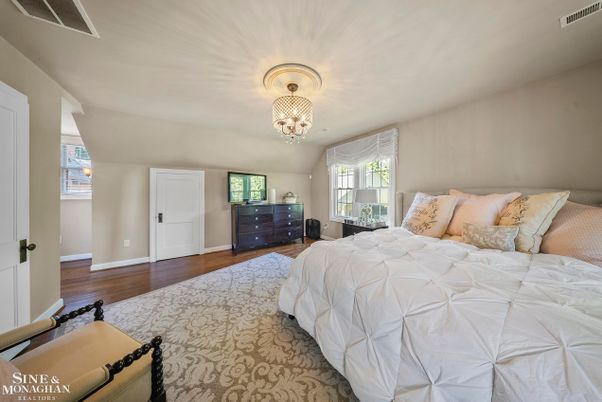 Bedroom, Chandelier, Interior, Wood Texture Flooring