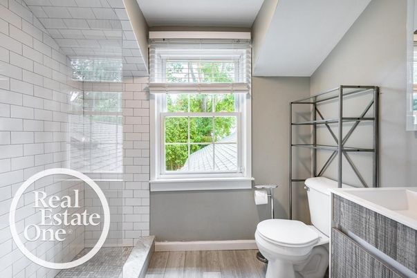 Bathroom, Glass Shower, Interior, Wood Texture Flooring